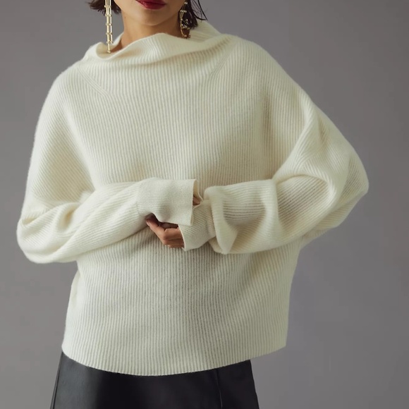 NWT Pilcro Anir Ribbed Mock-Neck Cashmere Jumper - Picture 2 of 8